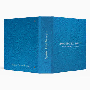 Classeur Bleu Suede cuir look Fleurs Embossées
