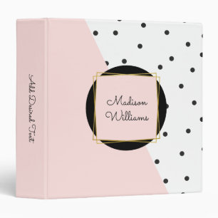 Classeur Bloc de couleur rose personnalisé et Pois