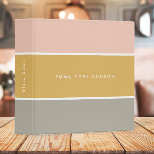 Classeur Blocage de couleur rose or gris rayure Monogramme