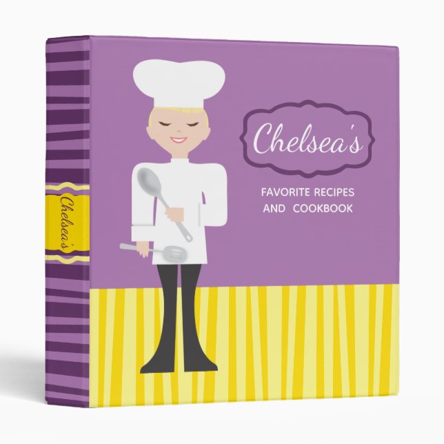 Classeur Blonde chef cuisinier recette personnalisée pour e (Devant/Côté)