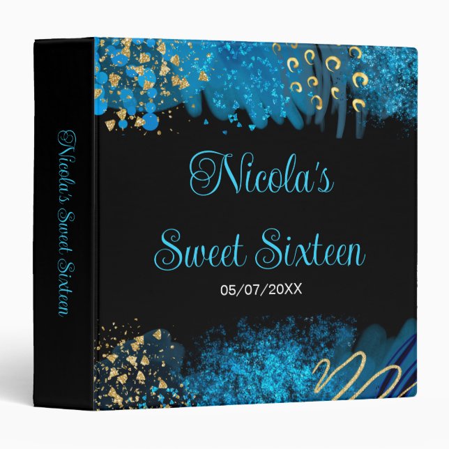 Classeur Blue Alcohol Ink Sweet 16 Birthday Photo Album (Devant/Côté)
