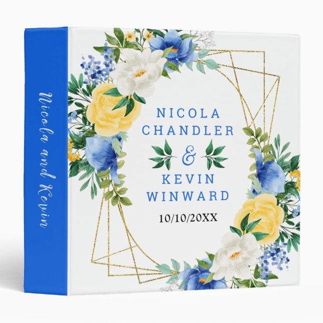 Classeur Blue and Yellow Floral Wedding Photo Album (Devant/Côté)