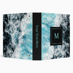 Classeur Blue Black Ocean Waves Hawaii Monogramme