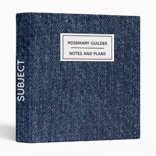 Classeur Blue Denim Linen Monogramme Nom de l'école