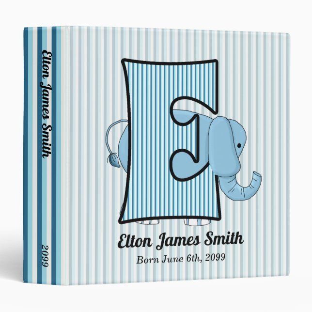 Classeur Blue Elephant Monogrammé E Baby (Devant/Côté)