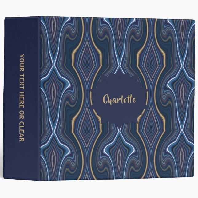 Classeur Blue Gold Modern Geode Abstrait Personnalisé (Devant/Côté)