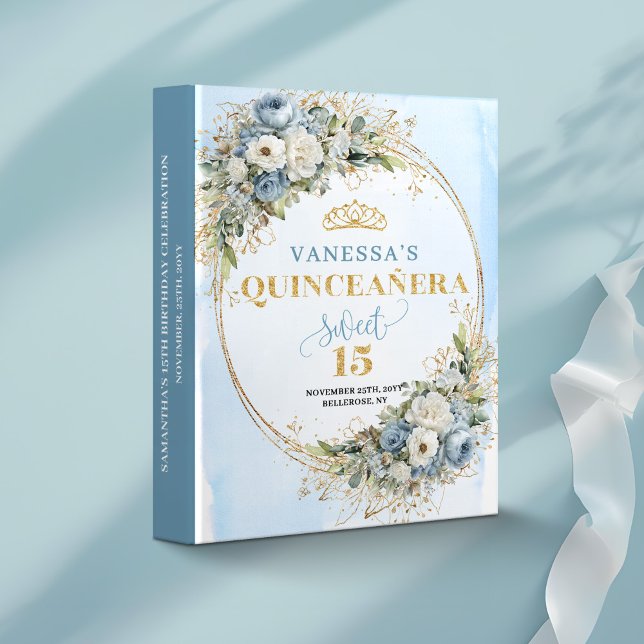Classeur Blue Gold Tiara Floral Quinceañera Keepsake Album (Blue Gold Tiara Floral Quinceañera Keepsake Album)