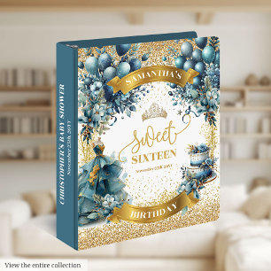 Classeur Blue Gold Watercolor Sweet sixteen Mémoire invité