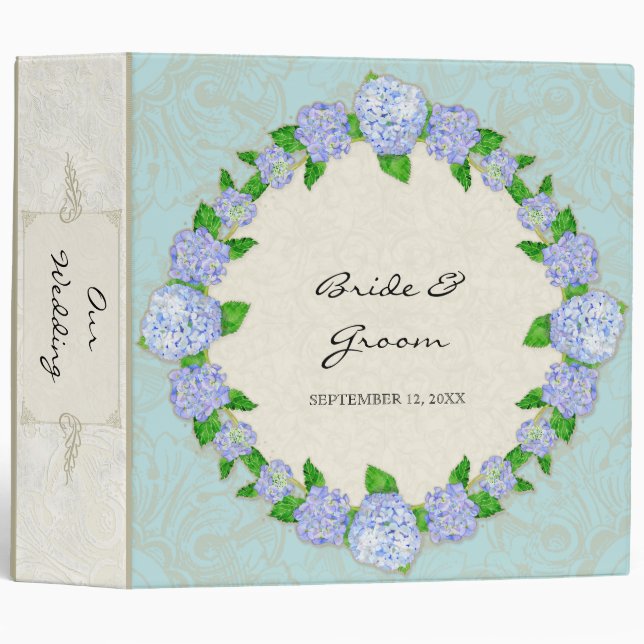 Classeur Blue Hydrangea dentelle Floral Formal Élégant Mari (Devant/Côté)