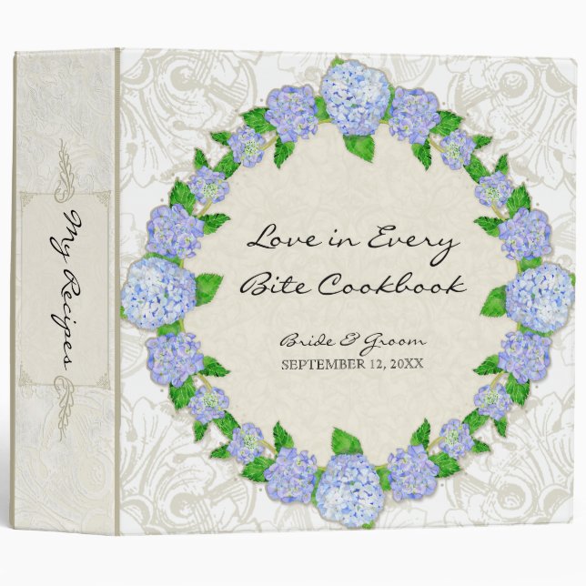Classeur Blue Hydrangea dentelle Floral Formal Élégant Mari (Devant/Côté)