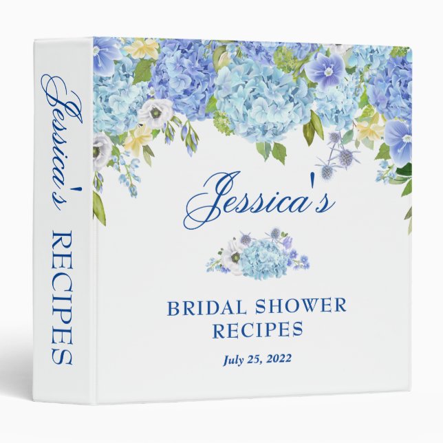 Classeur Blue Hydrangea Floral Fête des mariées Recette Cla (Devant/Côté)