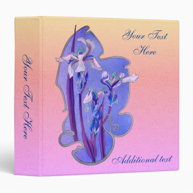 Classeur Blue Iris Floral Design personnalisé (Devant/Côté)