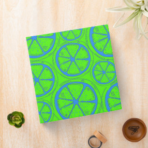 Classeur Blue Lime Lemon Pattern with Neon Green Background