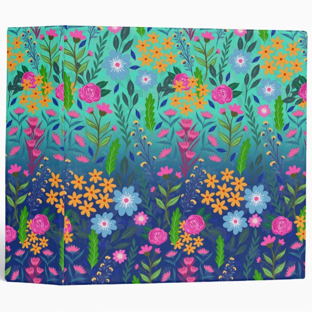 Classeur Blue Mint Gradient Jardin Fleurs Joli Design (Devant/Côté)