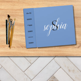 Classeur Blue Modern Elegant Monogramme Nom Script initial