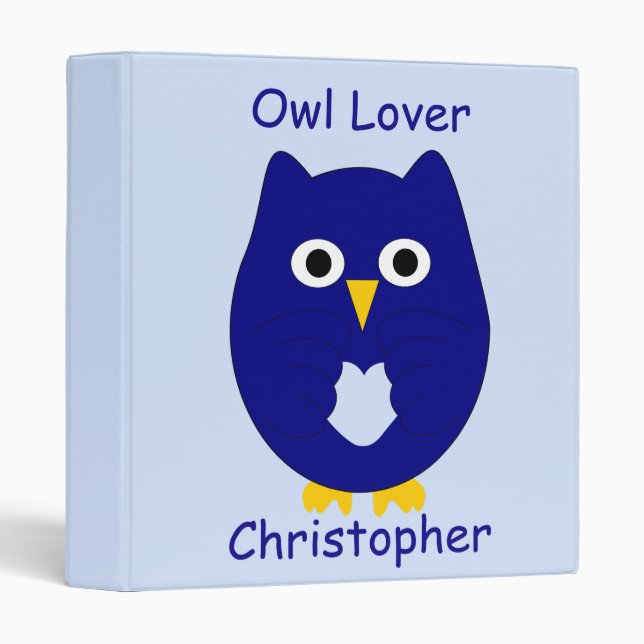 Classeur Blue Owl Design Any Colour Background Personalised (Devant/Côté)