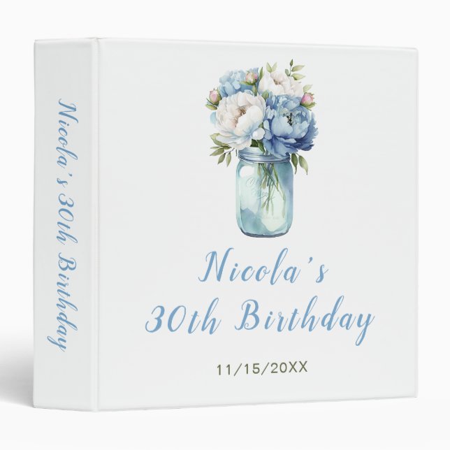 Classeur Blue Peonies Mason Jar Birthday Party Photo Album (Devant/Côté)