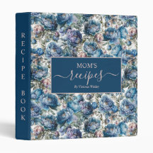 Blue peony motif floral maman's recette book