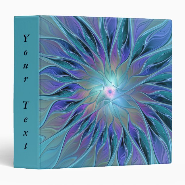 Classeur Blue Purple Flower Dream Abstrait Fractal Art Text (Devant/Côté)