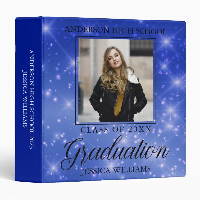 Classeur Blue Sparkle Graduation 2025 Graduate Photo Album (Devant/Côté)