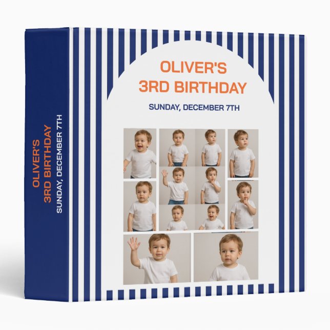 Classeur Blue Striped Truck Birthday Theme Scrapbook Albums (Devant/Côté)