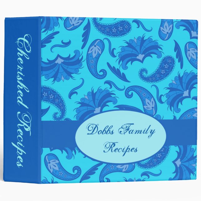Classeur Blue Turquoise Paisley Nom Album personnalisé (Devant/Côté)