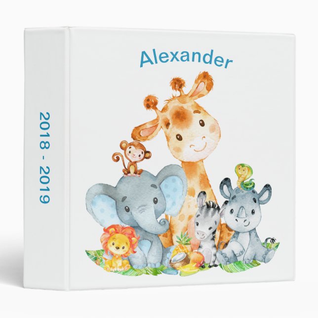 Classeur Blue Watercolor Cute (Devant/Côté)