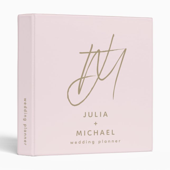 Classeur Blush et Gold Wedding planner personnalis (Devant/Côté)