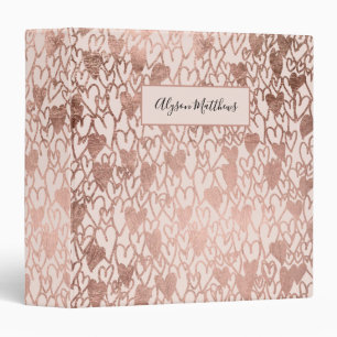 Classeur Blush girly rose or coeur d'amour motif