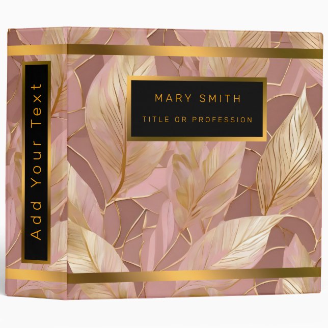 Classeur Blush Pink Gold Boho Modern Leaves Collection (Devant/Côté)