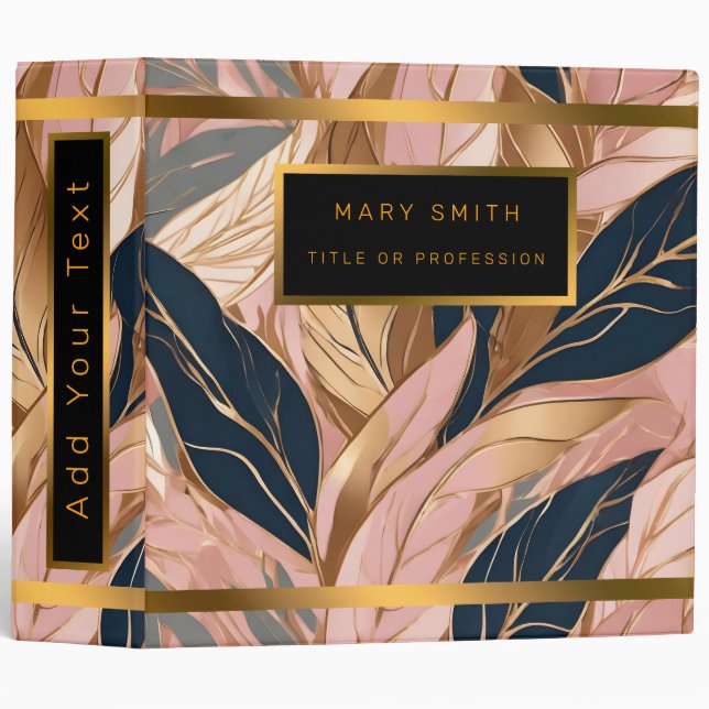 Classeur Blush Pink Gold Modern Boho Collection Feuilles (Devant/Côté)