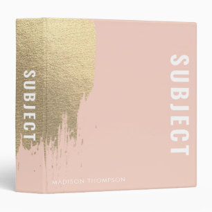Classeur Blush Pink Gold School Objet Nom de l'élève