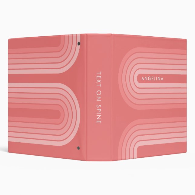 Classeur Blush Pink Mod Retro Stried Motif Nom personnalisé (Arrière-plan)
