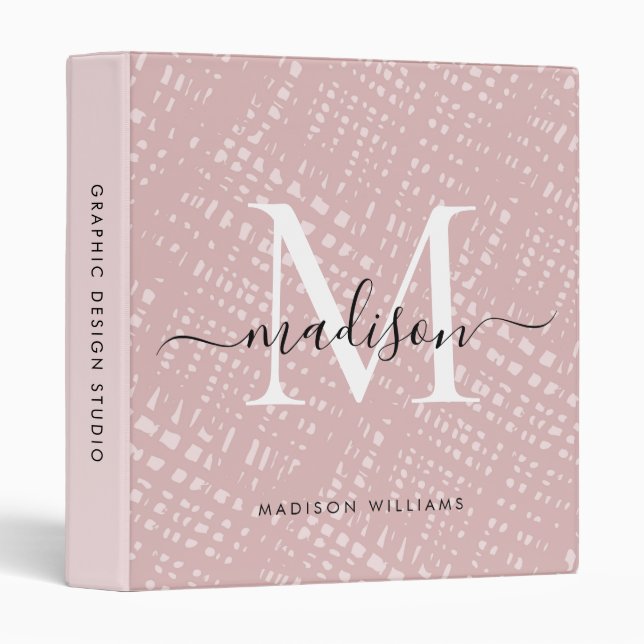 Classeur Blush Rose Chic Motif Monogramme Nom de Script (Devant/Côté)
