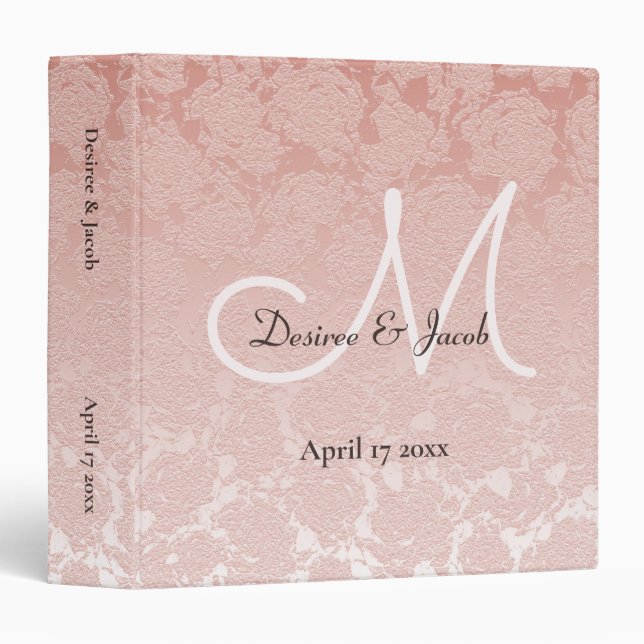 Classeur Blush rose élégant mariage Album Monogramme Floral (Devant/Côté)