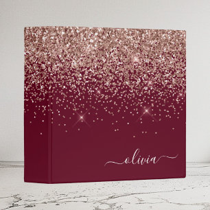 Classeur Blush Rose Gold Monogramme Pailleté Burgundy