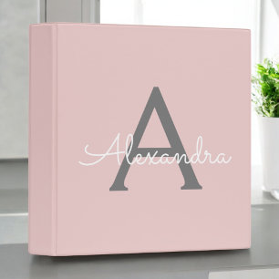 Classeur Blush Rose Gris Moderne Écriture Féminine Monogram