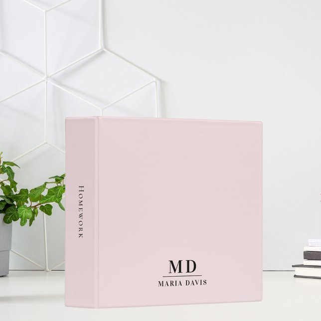 Classeur Blush rose monogramme initiales nom (Créateur téléchargé)