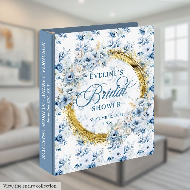 Classeur Bohème Chic Bleu Poussiéreux Or Floral Mémoire de  (Bohemian Chic Dusty Blue Gold Floral Bridal Memory 3 ring binder)