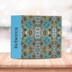 Classeur bohème girly chic argent turquoise fleur bleu