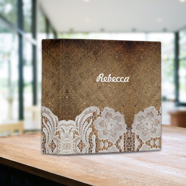 Classeur bohème rustique pays occidental burlap et dentelle (bohemian rustic western country burlap and lace 3 ring binder)