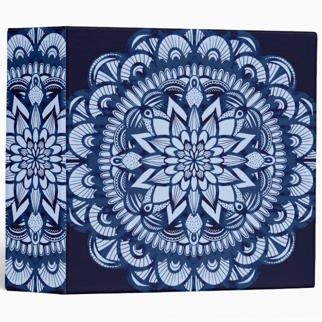 Classeur Bohemian Navy Blue Tie Dye Mandala (Devant/Côté)