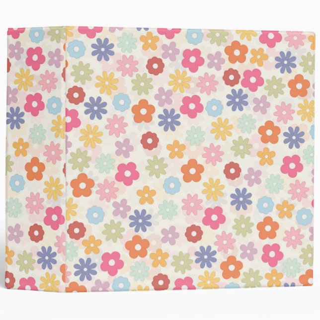Classeur Boho 70's Retro Daisy Flowers (Devant/Côté)