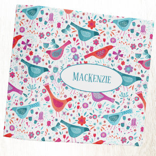 Classeur Boho Aquarelle Oiseau Fleur sauvage Nom personnali