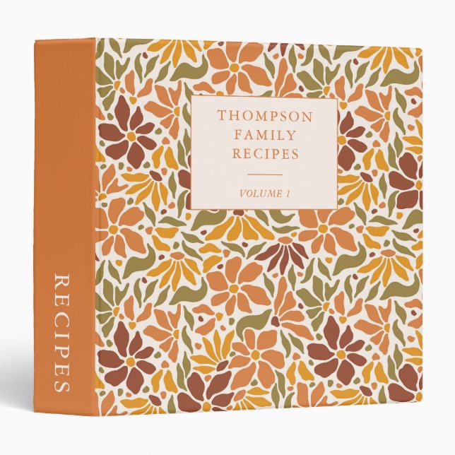 Classeur Boho Automne Terracotta Floral Personnalisé Recett (Devant/Côté)