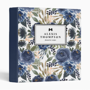 Classeur Boho bleu aquarelle motif floral personnalisé
