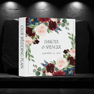 Classeur Boho Bloom Bouquets Rouge Bourgogne et Bleu Mari
