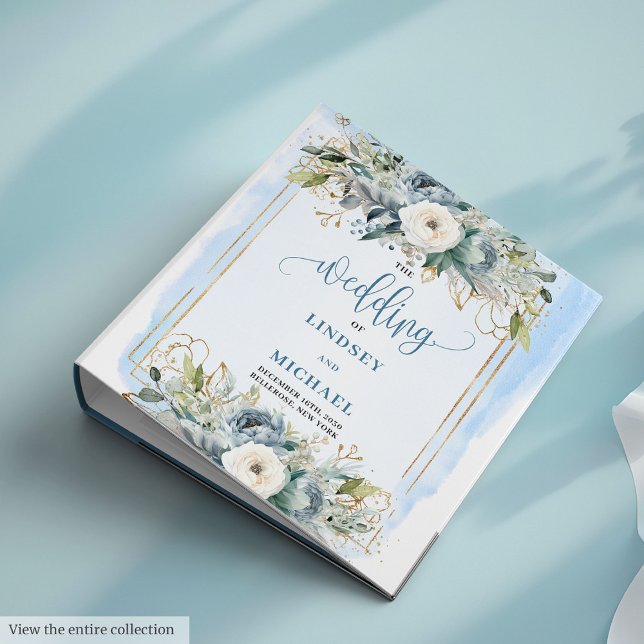 Classeur Boho Blue Floral Gold Frame Mariage anneau Classeu (Boho Blue Floral Gold Frame Wedding Ring Binder

)