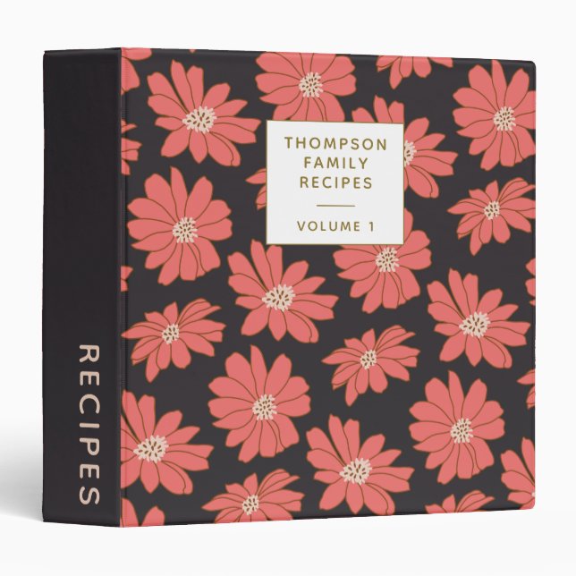 Classeur Boho Botanical Navy Rouge Fleur personnalisée Rece (Devant/Côté)
