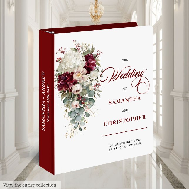 Classeur Boho Burgundy Blanc Artistic Mariage Mémoire Album (Boho Burgundy White Artistic Wedding Memory Album 3 ring binder)